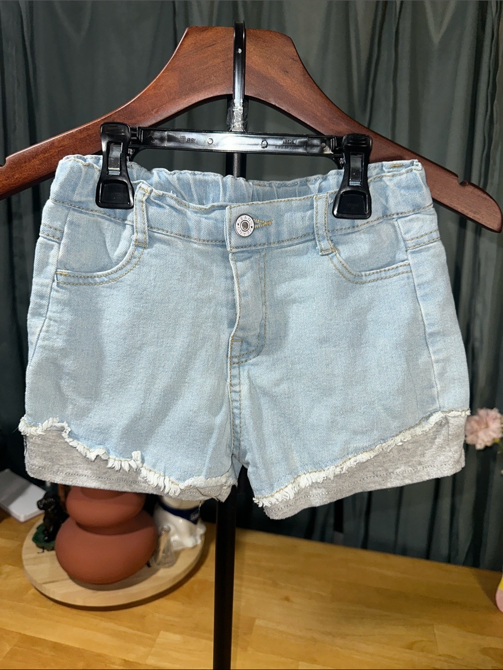 Kids Light Blue Denim Shorts with Frayed Hem